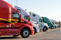 semi trucks in logistics yard